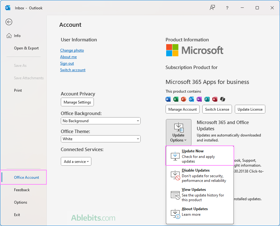 Outlook Update Process Image